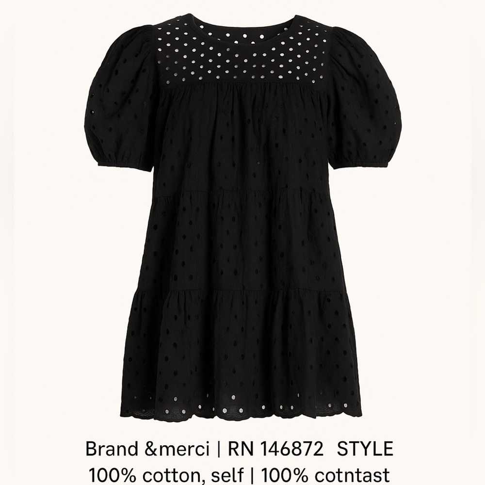 &Merci, Adorable,Completely Lined Black Eyelet Puff Sleeve Cotton Dress,Size S - Picture 4 of 12